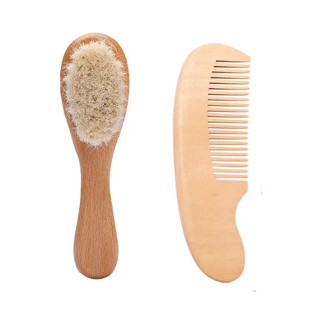Newborn Baby Natural Wooden Boys Girls Soft Wool Hair Brush Head Comb Infant Head Massager Portable Bath Brush Comb For Kids