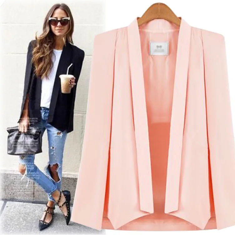 New Fashion 2022 Black White Long Sleeve Cape Coat Women Lapel Split Cloak Jacket Suits Womens OL Office Workwear Gift