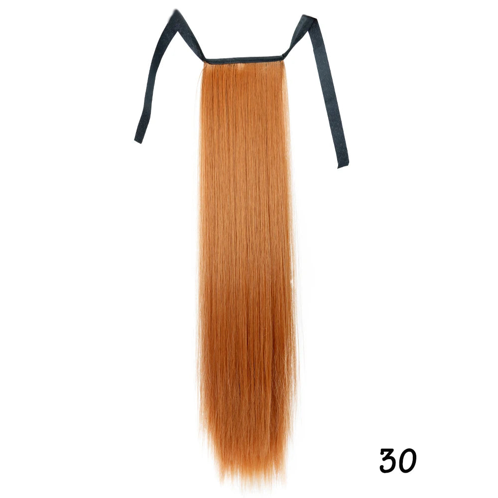 32inches Synthetic Ponytail Hair Extension Clip in Fake Wig Hairpiece Blonde Wrap Around Pigtail Long Smooth Overhead Pony Tail