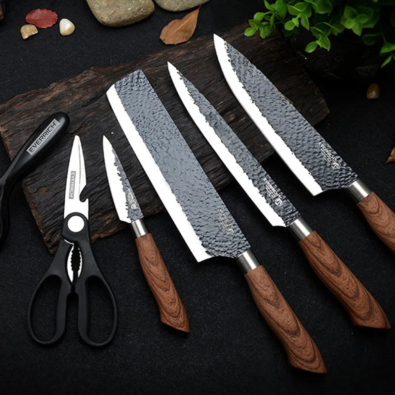 Stainless Steel Kitchen Knives Set Tools Forged Kitchen Knife Scissors Ceramic Peeler Chef Slicer Nakiri Paring Knife Gift Case