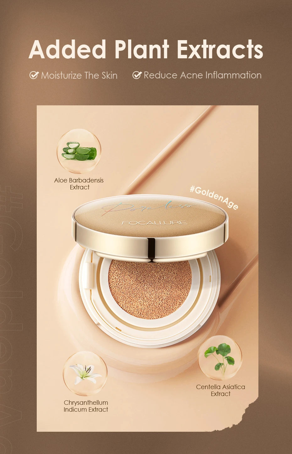 FOCALLURE Air Cushion Poreless BB Cream Resistente al agua Corrector facial iluminador de larga duración Base mate Cosméticos con borla