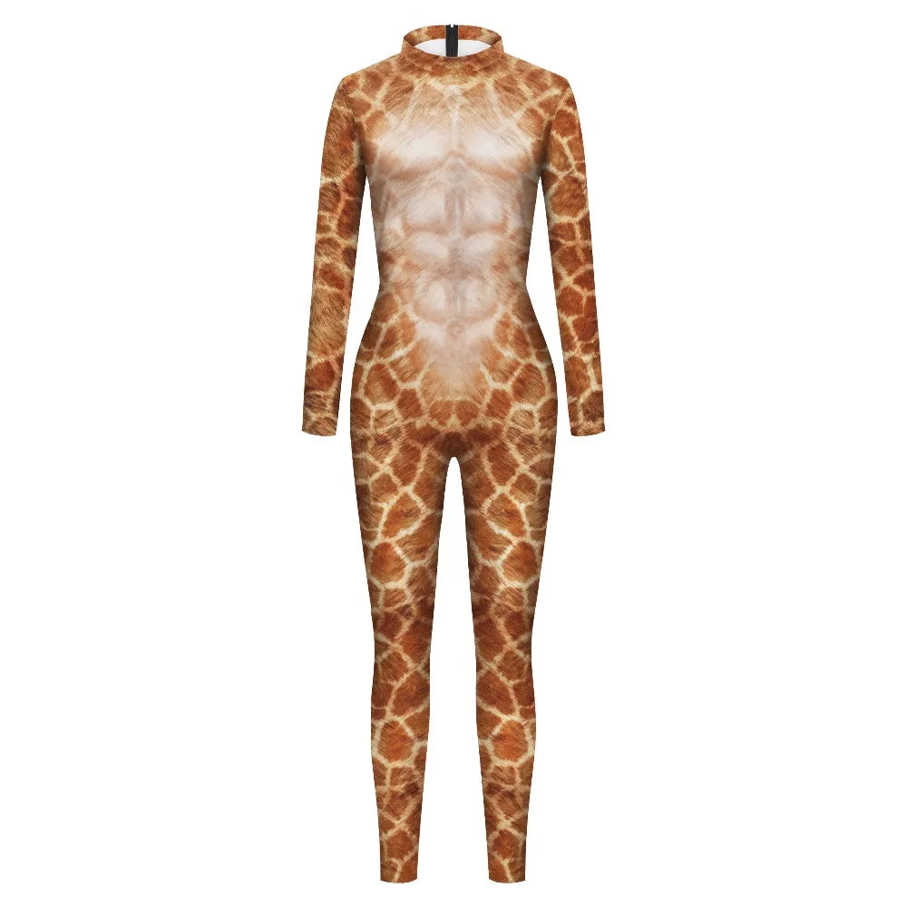 VIP FASHION 2025 Halloween Costumes for Men Animal Fox Cosplay Bodysuit Giraffe Leopard Zentai Jumpsuits Party Funny Male Outfit