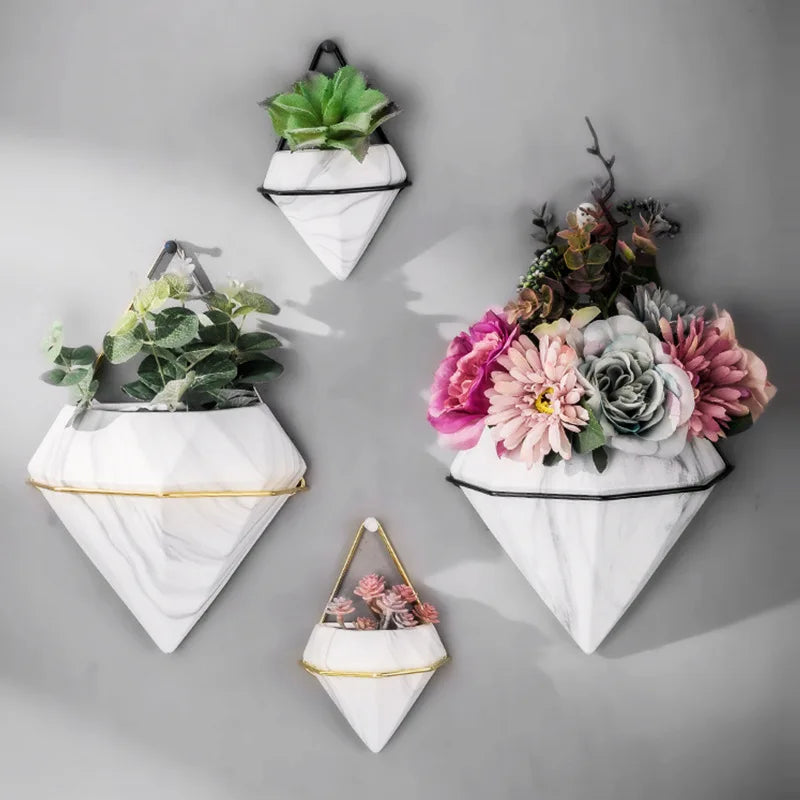 Maceta con diseño de mármol, flor para colgar en pared, planta Artificial creativa, maceta seca, maceta de cerámica