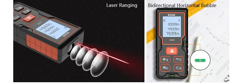 HILDA Laser Rangefinder Distance Meter 40M 50M 60M 80M 100M Rangefinder Laser Tape Range Finder Building лазерный дальномер