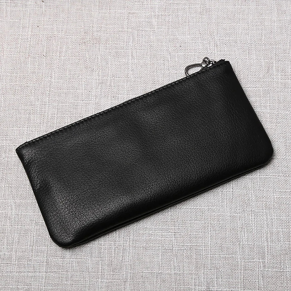 ZRCX Men's Genuine Leather Long Zipper Wallet First Layer Cowhide Youth Ultra-Thin Handbag Wallet Trendy Brand Simple Wallet
