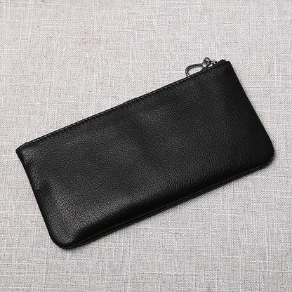 ZRCX Men's Genuine Leather Long Zipper Wallet First Layer Cowhide Youth Ultra-Thin Handbag Wallet Trendy Brand Simple Wallet