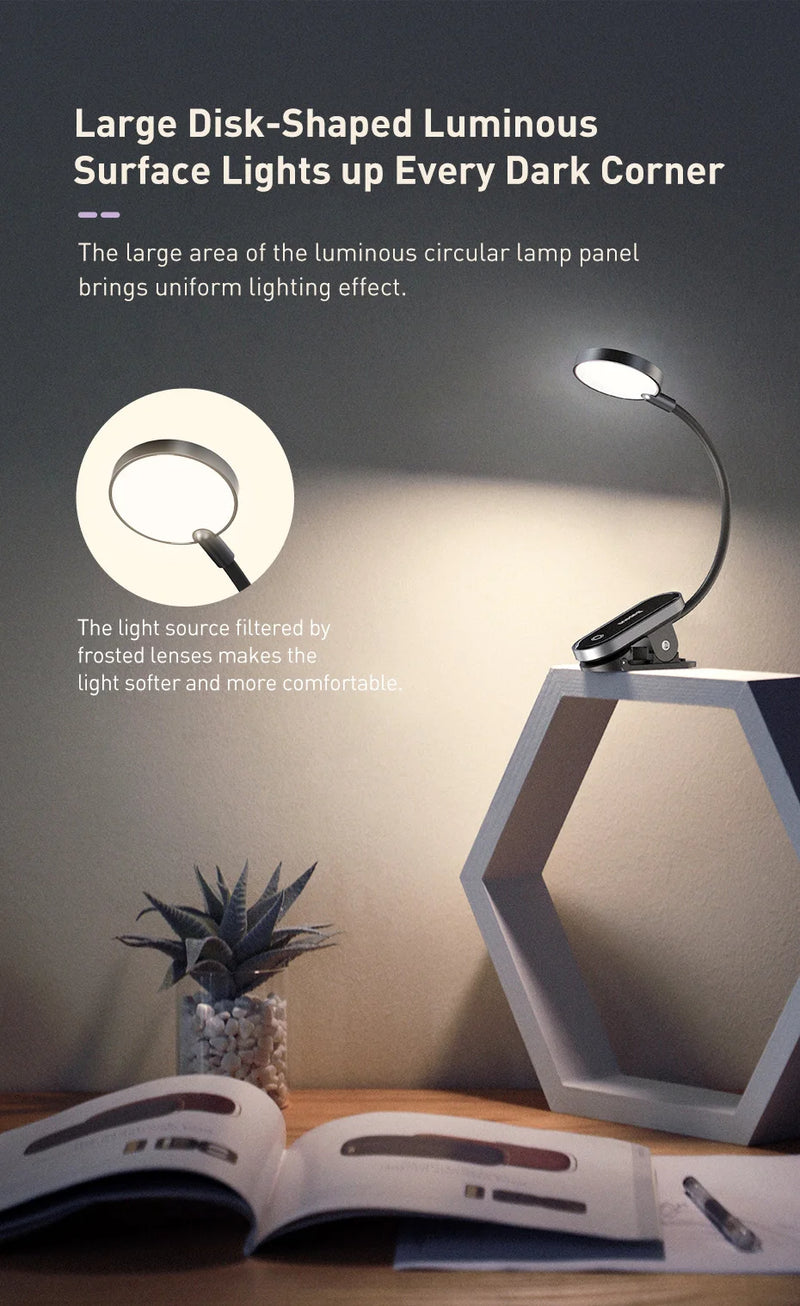 Baseus Led Desk Lamp Clip-On Night Light Reading Computer Keyboard illuminated Eye Protection Lamp With USB Charging For Bedroom