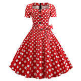 Women Square Collar Elegant Vintage Summer Dress Short Sleeve Midi Dress Robe Femme Casual Office Party Dress