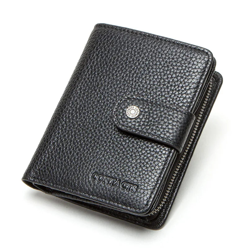 ONTACT'S Genuine Leather Short Wallets for Men RFID Vintage Coin Purse Card Holder Male Money Clip Women‘s Wallet Bag HandbagC