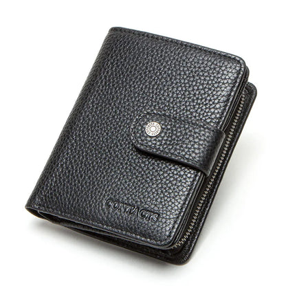 ONTACT'S Genuine Leather Short Wallets for Men RFID Vintage Coin Purse Card Holder Male Money Clip Women‘s Wallet Bag HandbagC