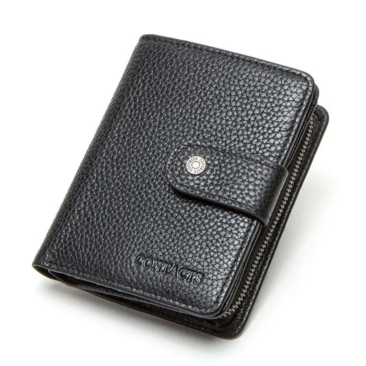 ONTACT'S Genuine Leather Short Wallets for Men RFID Vintage Coin Purse Card Holder Male Money Clip Women‘s Wallet Bag HandbagC
