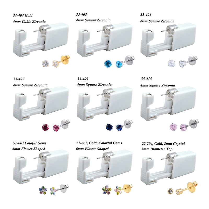 1 peça 316l aço cirúrgico descartável esterilizado unidades de piercing de orelha ferramentas de arma com brinco de cristal cz joias de piercing corporal