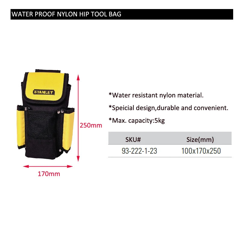 Stanley-Durable impermeável cintura ferramenta sacos, tricô hip ferramentas saco, Nylon isqueiro, tamanho pequeno