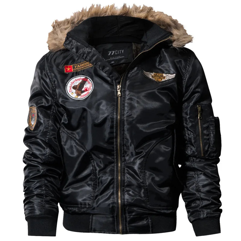 Brand Men's Winter Jacket Coat Male Parkas Military Fur Collar Hooded Fleece Thicken Quilted Bomber Jackets Men Clothing A2F827