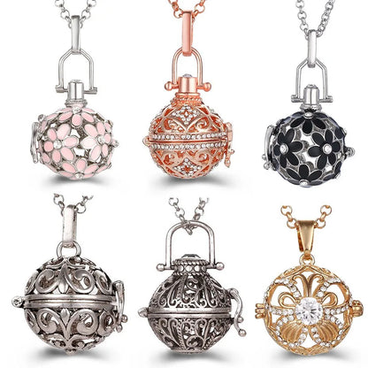 Mexico Music Ball Hollow Zircon Pendant Vintage Perfume Locket Necklace Aromatherapy Diffuser Sweater Chain For Women Jewelry