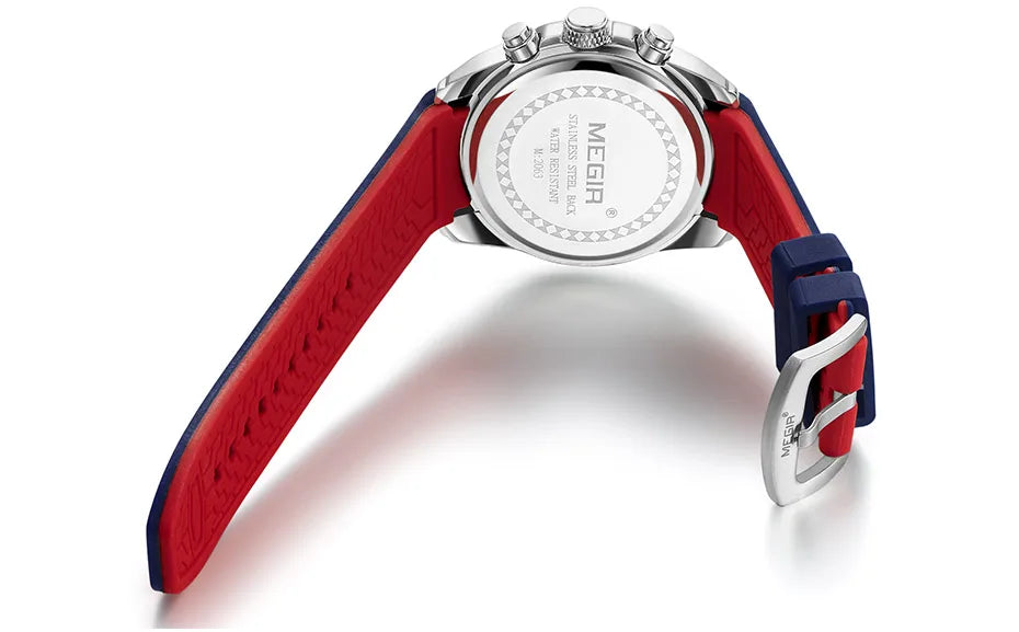 Reloj Megir de cuarzo analógico con cronógrafo para hombre, fecha, manecillas luminosas y correa de silicona resistente al agua.