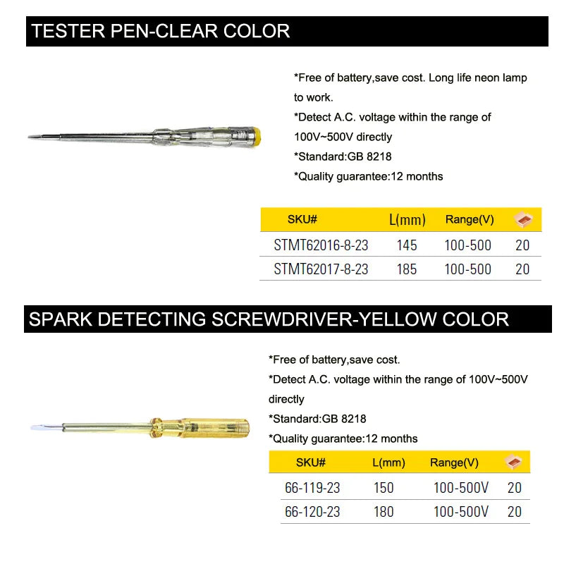 Stanley 1 pces dc ac detector de tensão elétrica atual caneta tester sensor volt teste circuito digital com bateria de néon livre