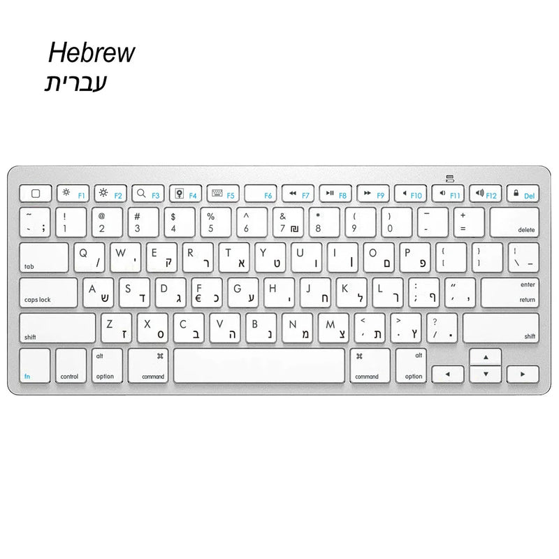 Russian Spanish French German Hebrew Brazil-Portuguese Ultra Slim Universal Wireless Bluetooth Keyboard for iOS Android Win