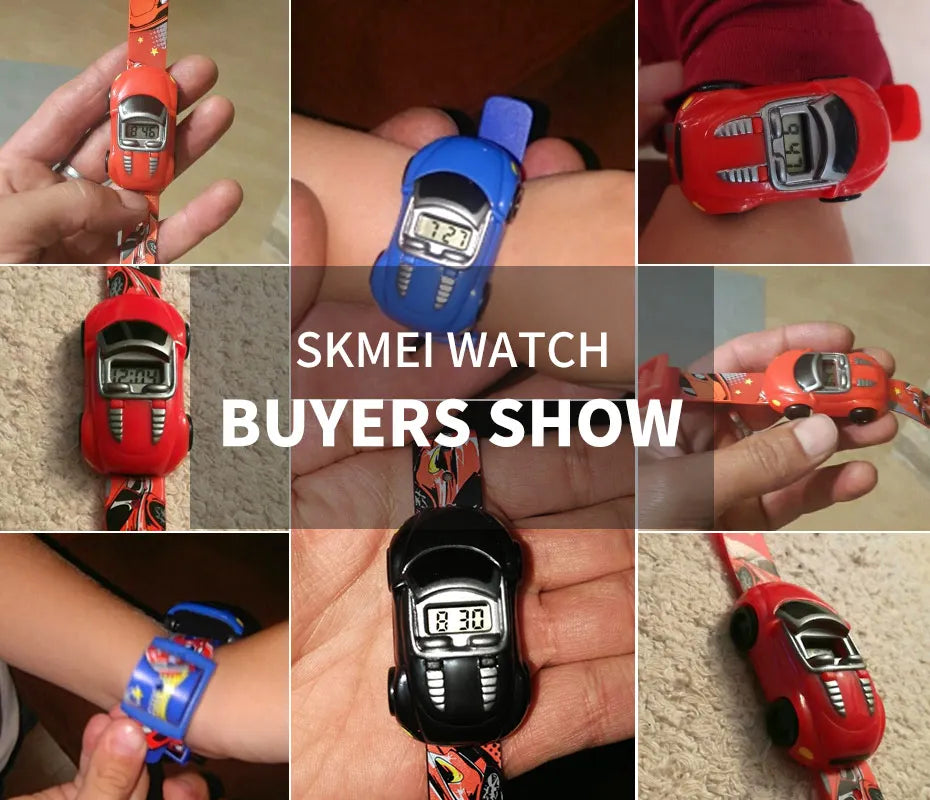 SKMEI Colorful Creative Cartoon Fun Car Mode Children Watches Date Time Clock Wristwatch For Boys Girls Birthday New Year Gift