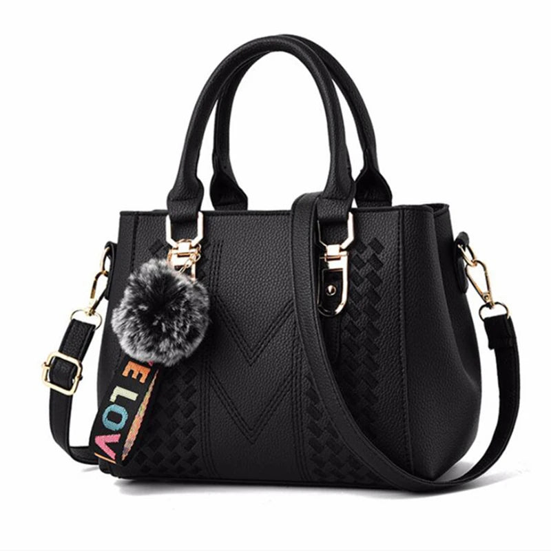 Embroidery Messenger Bags Women Leather Handbags Bags for Women Sac a Main Ladies Hair Ball Hand Bag