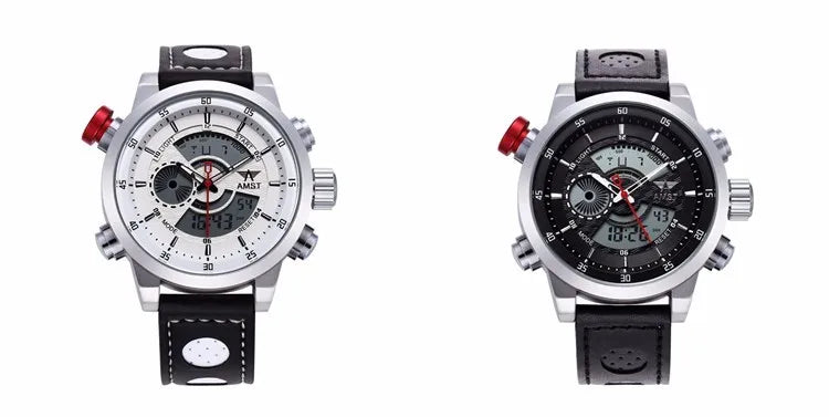 2024 NEW AMST Luxury Brand Men's Quartz LED Watches Men Fashion Casual Sports Clock Genuine Leather Military Wrist Watch