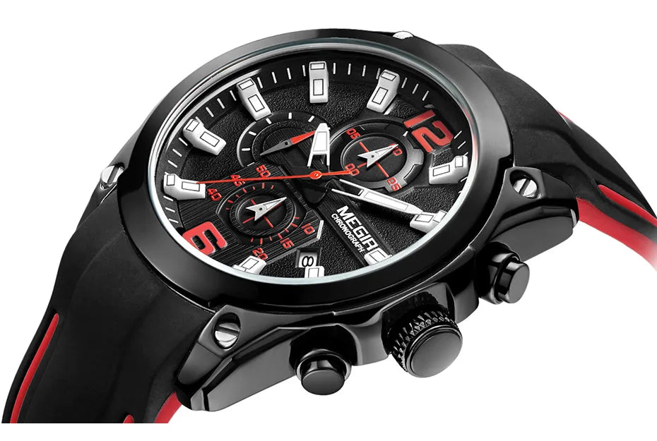 Reloj Megir de cuarzo analógico con cronógrafo para hombre, fecha, manecillas luminosas y correa de silicona resistente al agua.