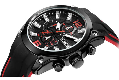 Reloj Megir de cuarzo analógico con cronógrafo para hombre, fecha, manecillas luminosas y correa de silicona resistente al agua.