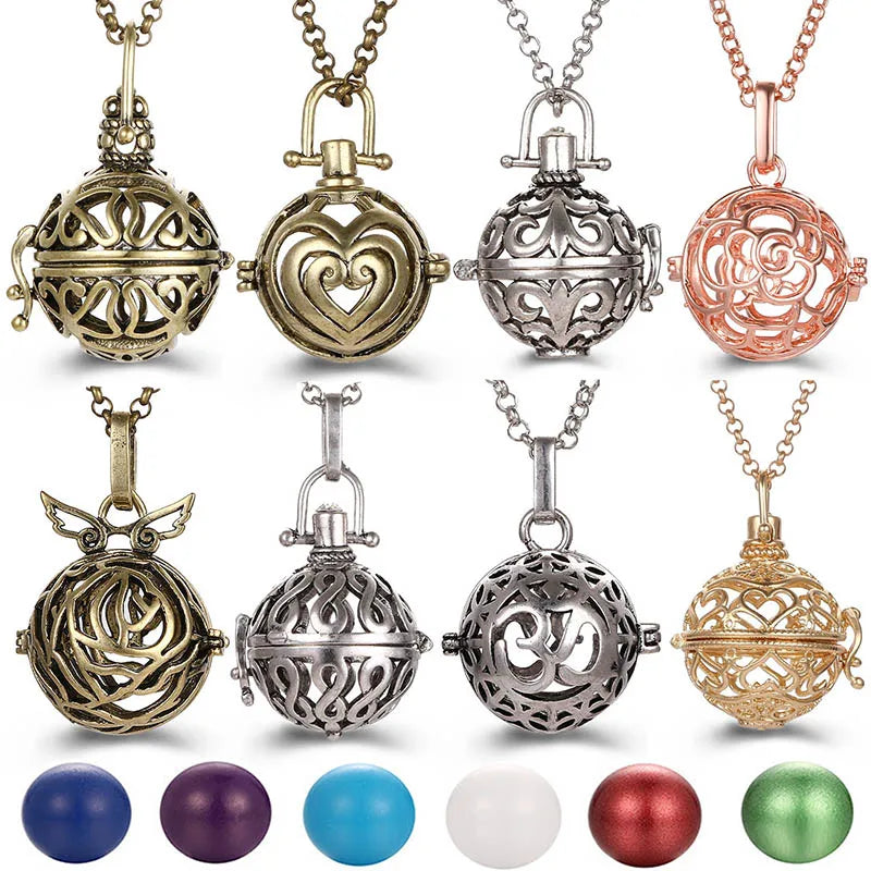 Mexico Music Ball Hollow Zircon Pendant Vintage Perfume Locket Necklace Aromatherapy Diffuser Sweater Chain For Women Jewelry