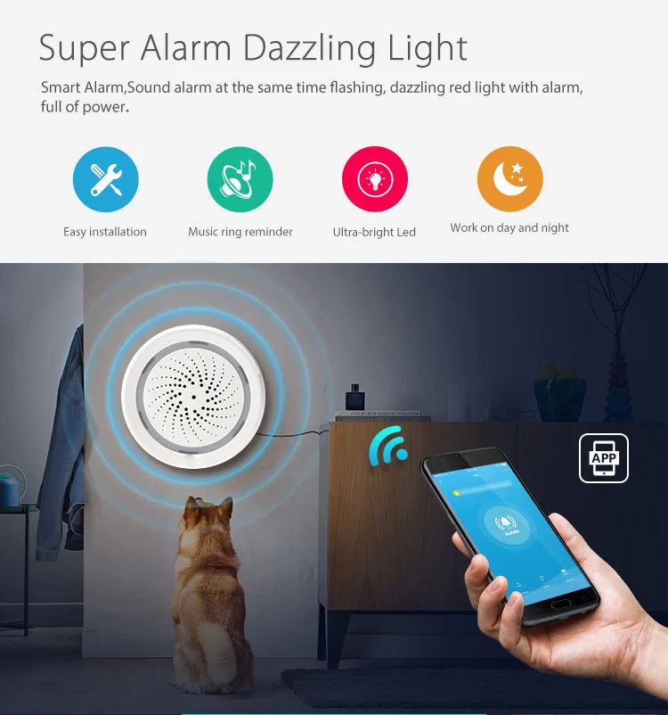 Alarma de sirena NEO Coolcam Smart Tuya Wifi con sensor de temperatura y humedad, compatible con Echo y Google Home Assistant