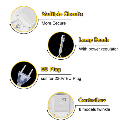 Guirnalda de luces LED de 10 m, 30 m, 50 m y 100 m, para decoración de árbol de Navidad, bodas, luces de hadas impermeables para interior y exterior, 220 V, UE. 