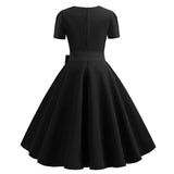 Women Square Collar Elegant Vintage Summer Dress Short Sleeve Midi Dress Robe Femme Casual Office Party Dress