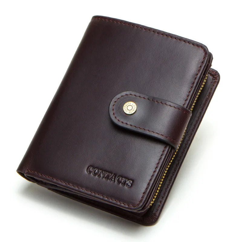 ONTACT'S Genuine Leather Short Wallets for Men RFID Vintage Coin Purse Card Holder Male Money Clip Women‘s Wallet Bag HandbagC