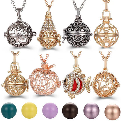 Mexico Music Ball Hollow Zircon Pendant Vintage Perfume Locket Necklace Aromatherapy Diffuser Sweater Chain For Women Jewelry