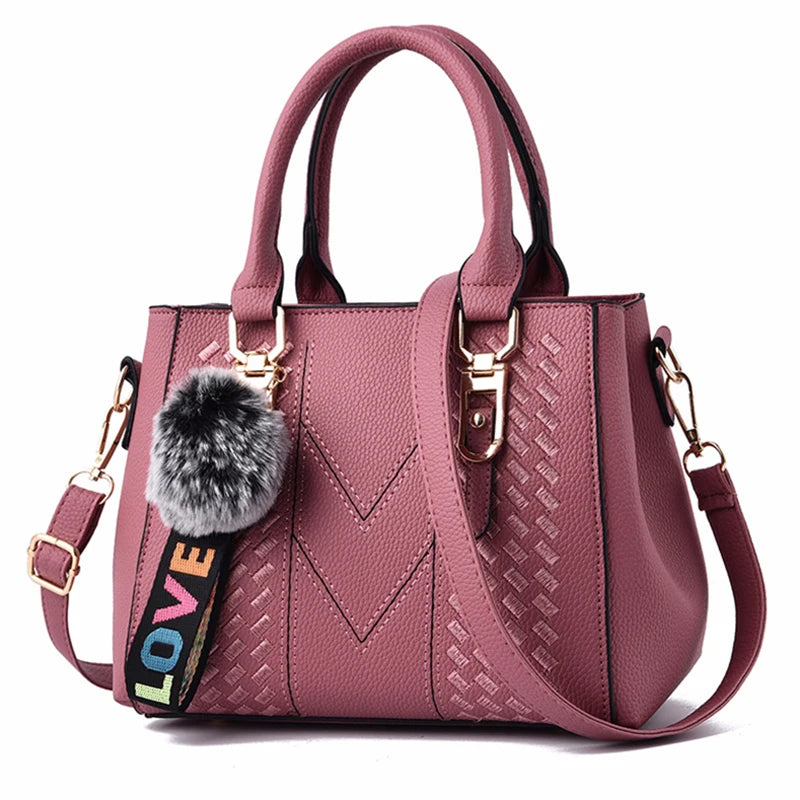 Embroidery Messenger Bags Women Leather Handbags Bags for Women Sac a Main Ladies Hair Ball Hand Bag