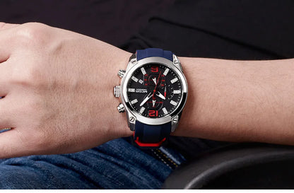 Reloj Megir de cuarzo analógico con cronógrafo para hombre, fecha, manecillas luminosas y correa de silicona resistente al agua.