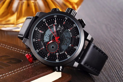 2024 NEW AMST Luxury Brand Men's Quartz LED Watches Men Fashion Casual Sports Clock Genuine Leather Military Wrist Watch