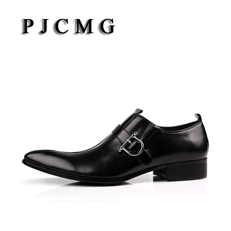 New Fashion Men's Oxford Casual Genuine Leather Business Buckle Pointed Toe Office & Career Shoes