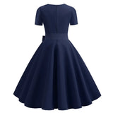 Women Square Collar Elegant Vintage Summer Dress Short Sleeve Midi Dress Robe Femme Casual Office Party Dress