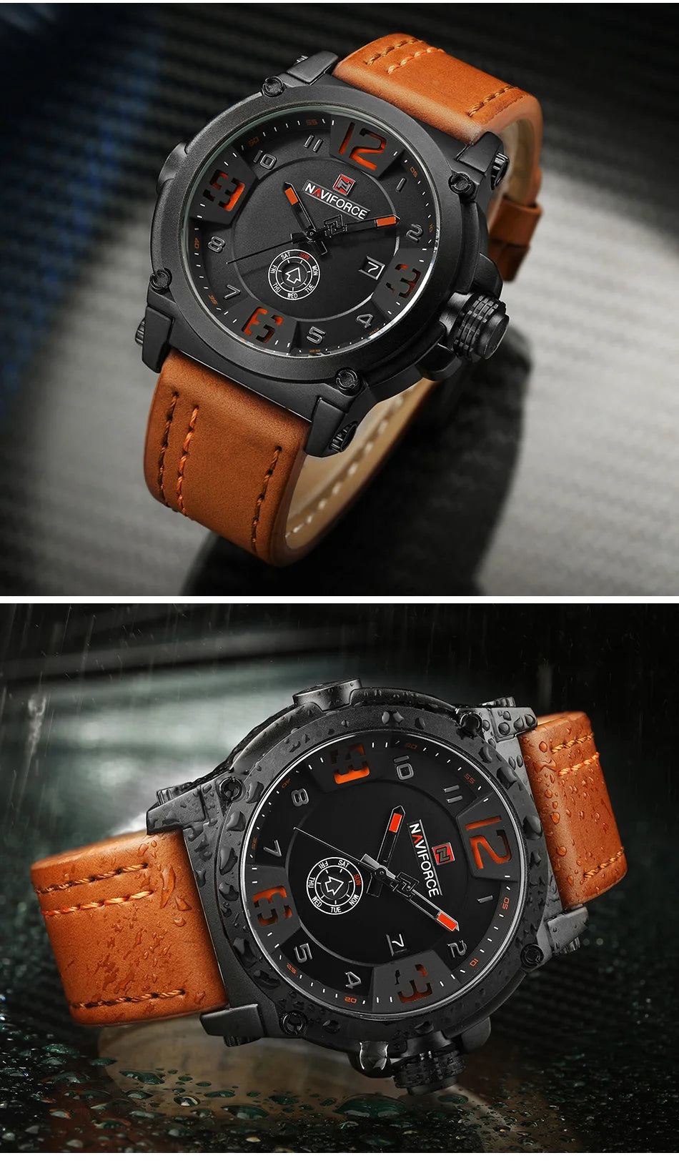 NAVIFORCE Top Luxury Brand Men Sports Military Quartz Watch Man Analog Date Clock Leather Strap Wristwatch Relogio Masculino