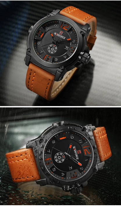 NAVIFORCE Top Luxury Brand Men Sports Military Quartz Watch Man Analog Date Clock Leather Strap Wristwatch Relogio Masculino