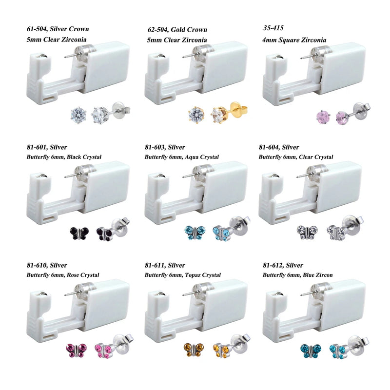 1 peça 316l aço cirúrgico descartável esterilizado unidades de piercing de orelha ferramentas de arma com brinco de cristal cz joias de piercing corporal