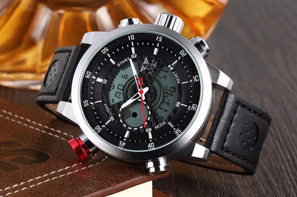 2024 NEW AMST Luxury Brand Men's Quartz LED Watches Men Fashion Casual Sports Clock Genuine Leather Military Wrist Watch