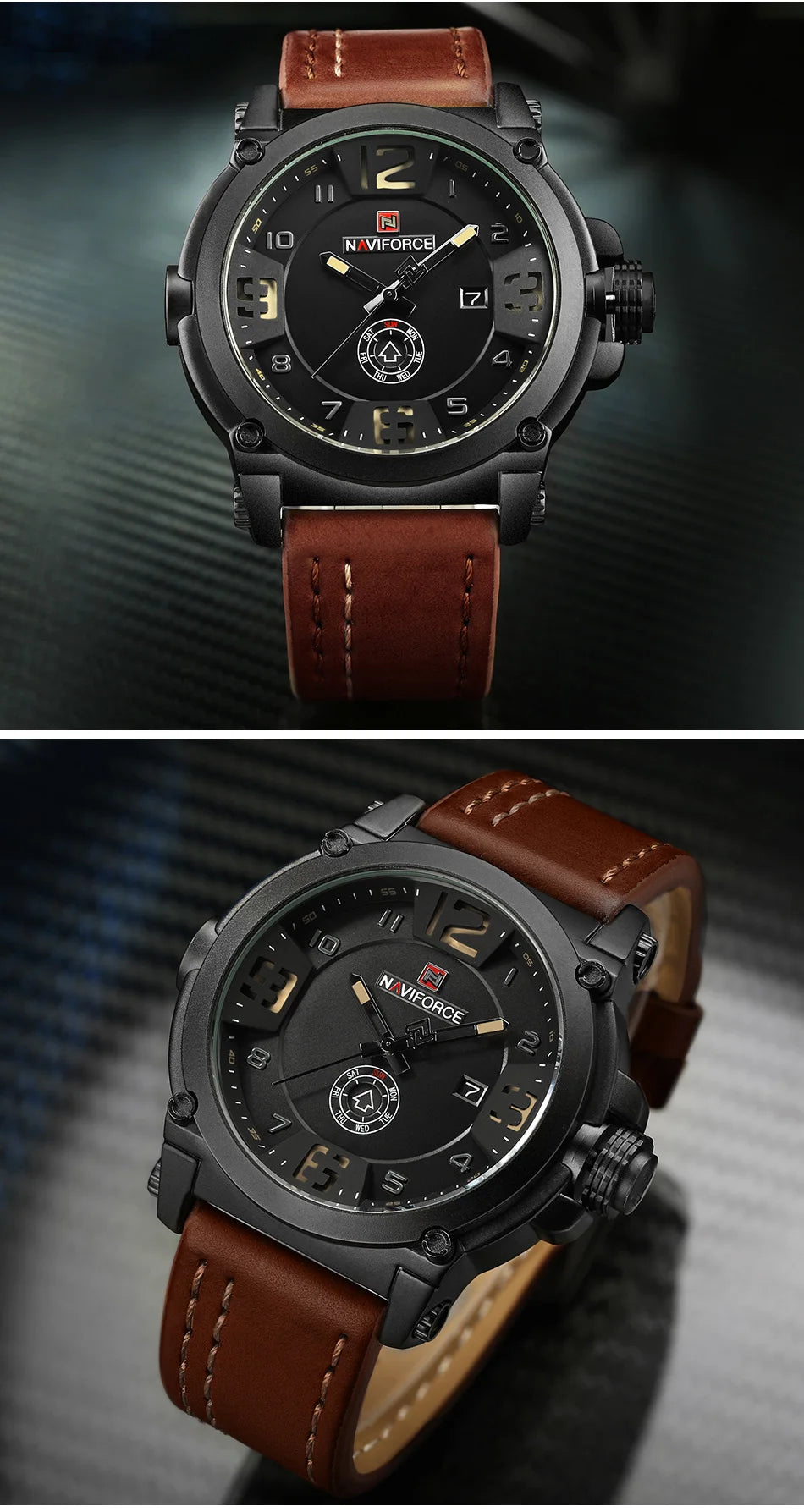 NAVIFORCE Top Luxury Brand Men Sports Military Quartz Watch Man Analog Date Clock Leather Strap Wristwatch Relogio Masculino