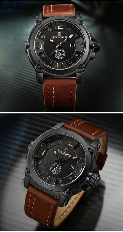 NAVIFORCE Top Luxury Brand Men Sports Military Quartz Watch Man Analog Date Clock Leather Strap Wristwatch Relogio Masculino