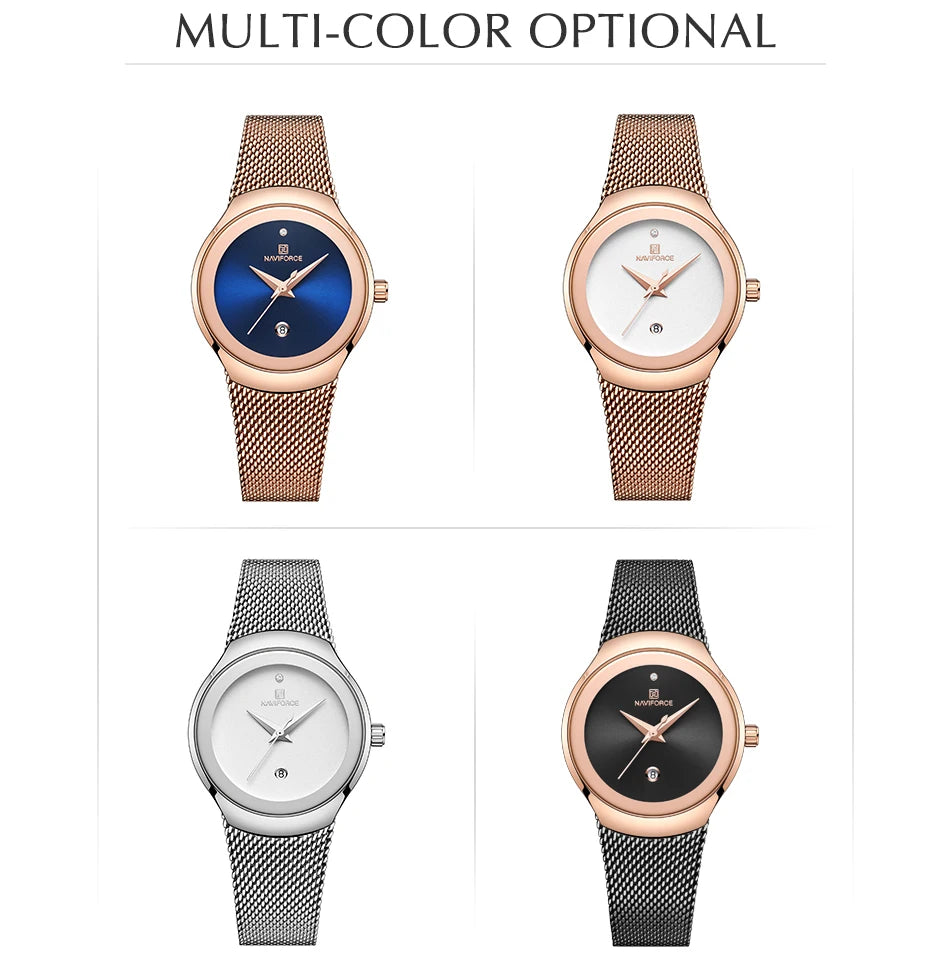 NAVIFORCE Reloj de Moda para Mujer, Relojes de Cuarzo para Mujer, Reloj de Pulsera Impermeable de Acero Inoxidable, Reloj Simple para Niña, Reloj Femenino