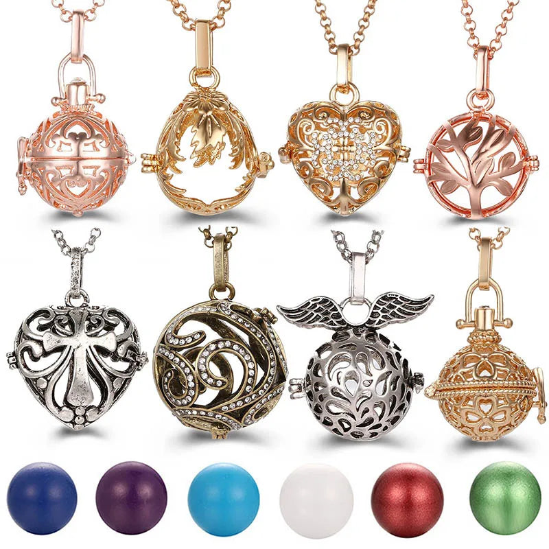 Mexico Music Ball Hollow Zircon Pendant Vintage Perfume Locket Necklace Aromatherapy Diffuser Sweater Chain For Women Jewelry