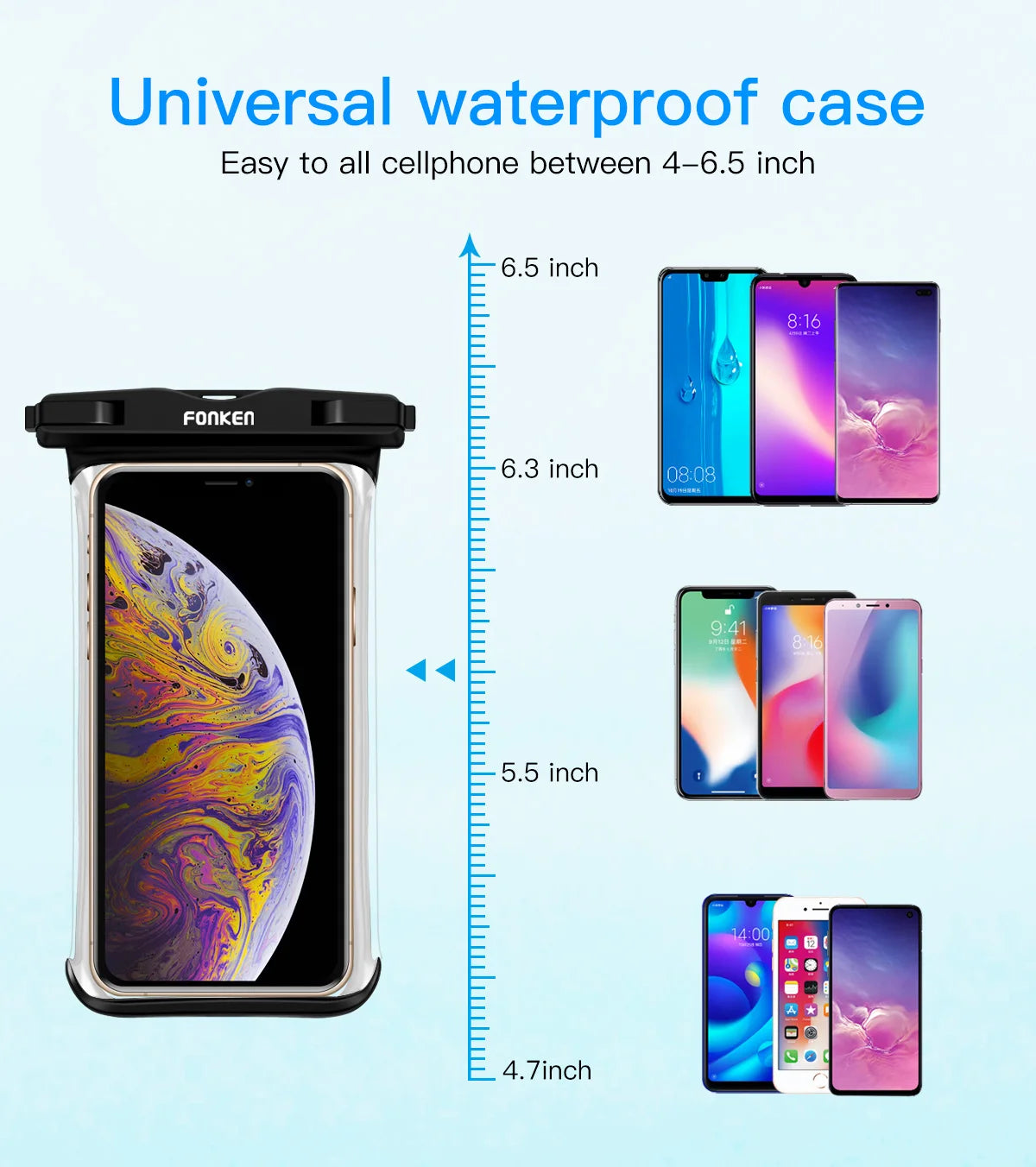 Funda impermeable FONKEN para teléfono, transparente, para la nieve, la selva tropical, bolsa seca, bolsa para natación, fundas grandes para teléfono móvil.