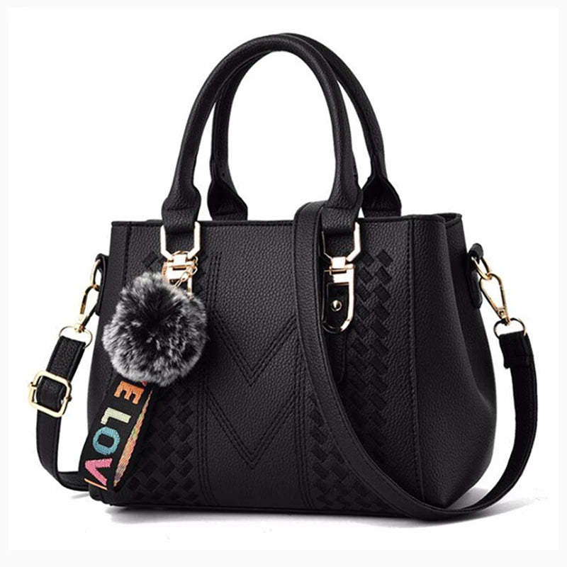 Embroidery Messenger Bags Women Leather Handbags Bags for Women Sac a Main Ladies Hair Ball Hand Bag