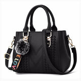 Embroidery Messenger Bags Women Leather Handbags Bags for Women Sac a Main Ladies Hair Ball Hand Bag