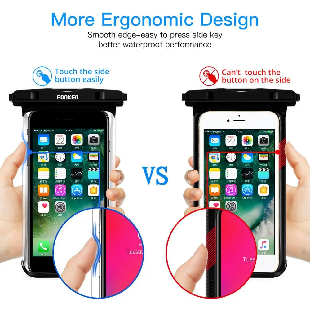 Funda impermeable FONKEN para teléfono, transparente, para la nieve, la selva tropical, bolsa seca, bolsa para natación, fundas grandes para teléfono móvil.
